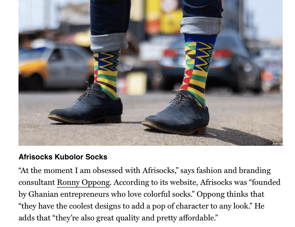 Afrisocks was chosen as the world's best patterned sock by New York Magazine